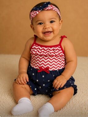 Quiltex 4th of july romper an headband
